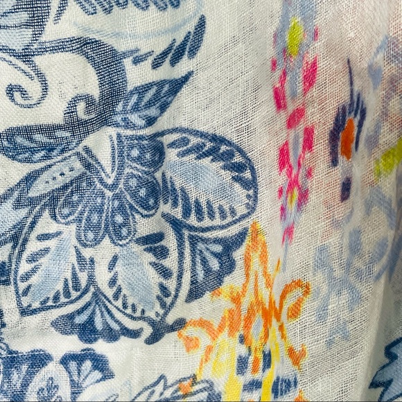 Chico’s NWOT Ikat Paradise Ruana linen fringe kimono coverup top Small/Medium - Picture 9 of 13